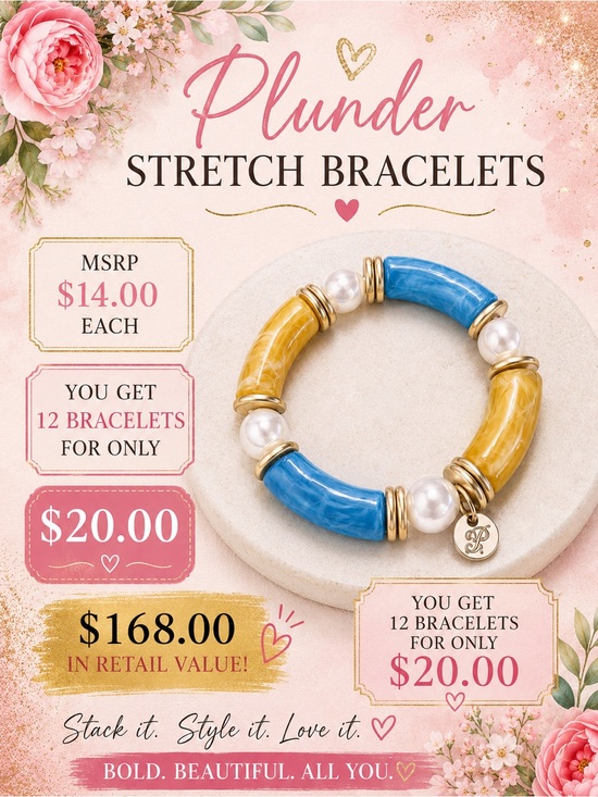 Plunder Jewelry - Plunder Blue and Yellow Stretch Bracelet with Pearls and Gold Rings